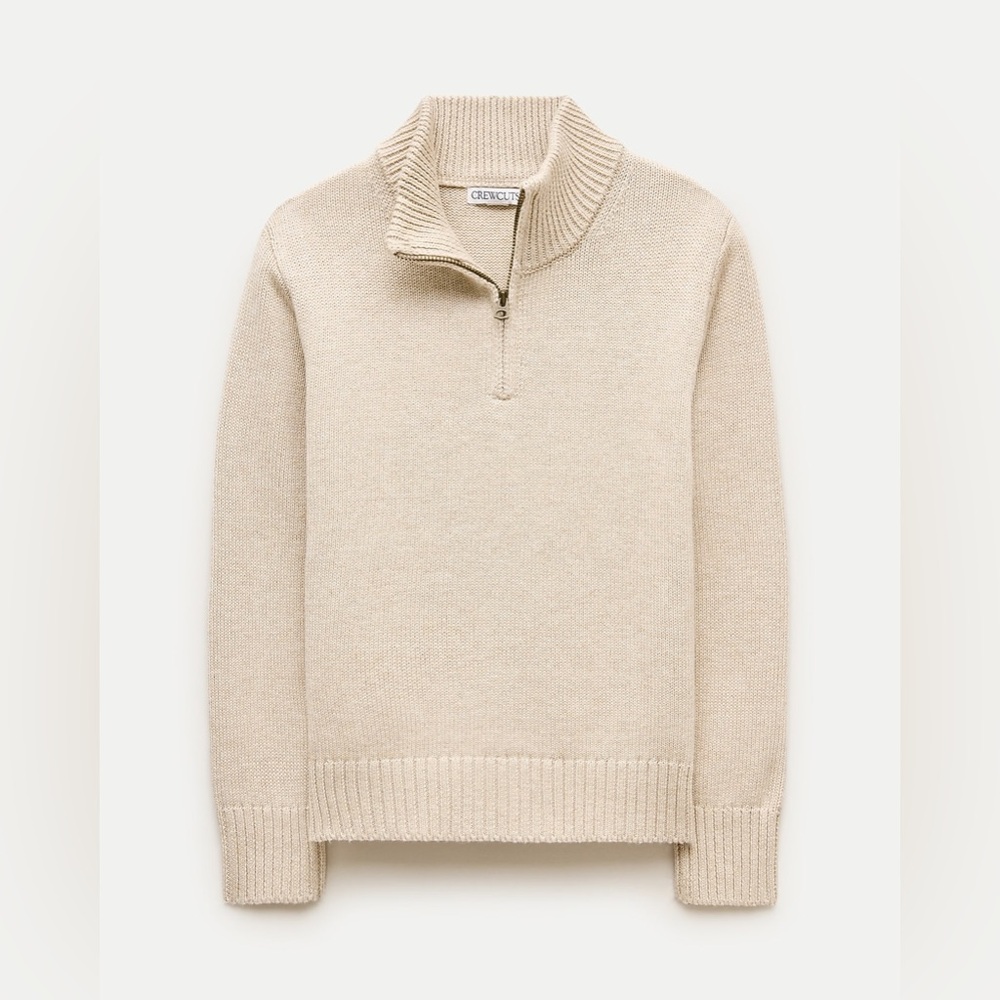NWT Crewcuts Kids' Heritage Cotton Quarter-Zip Sweater in Heather Sand
